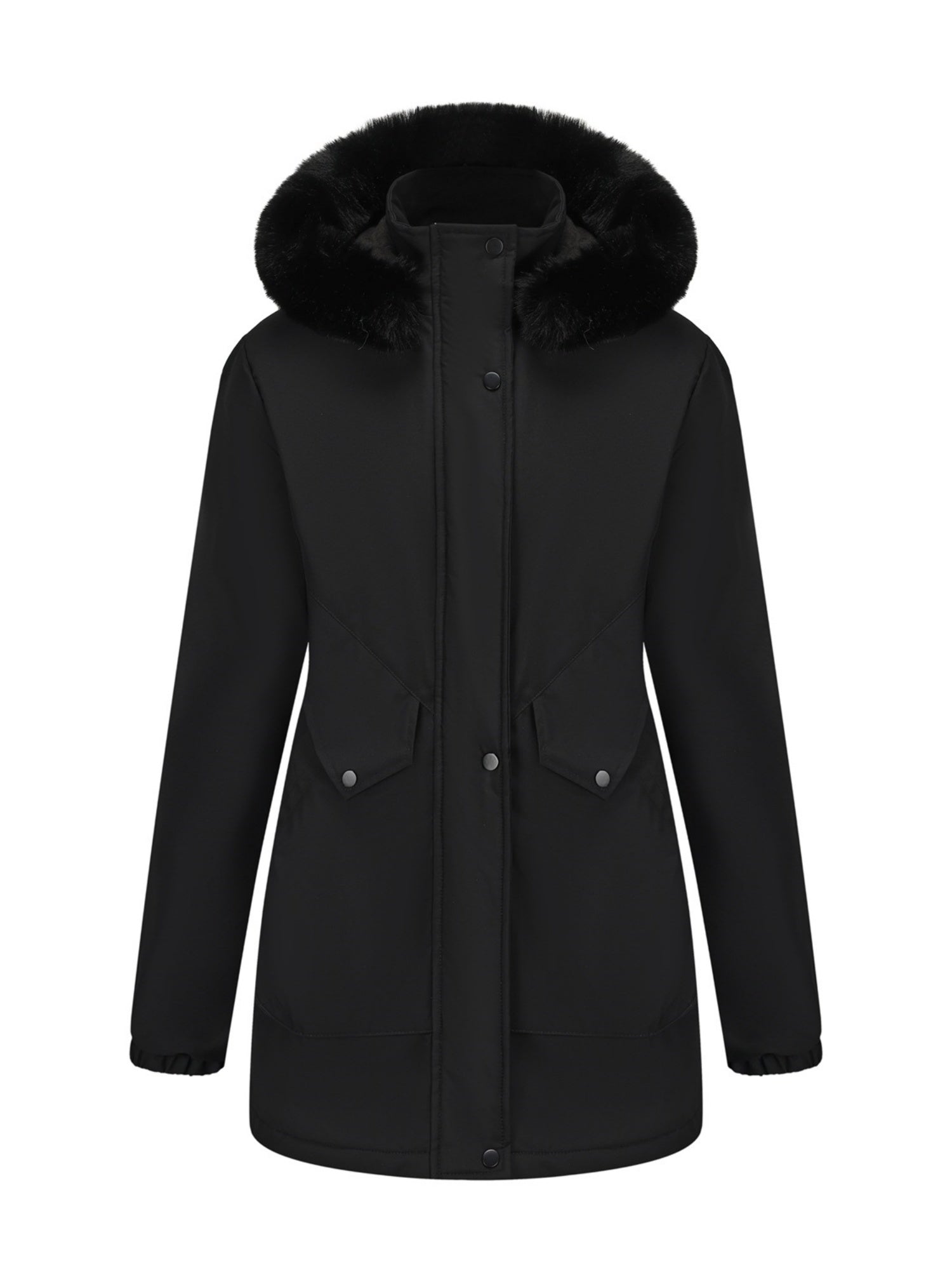 With Fur Collar Hooded For Warmth Drawstring Pocket Down Jacket