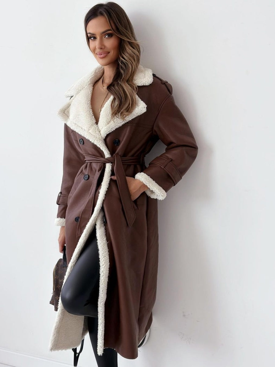 Reversible Stand-up Collar Leather Cotton Coat