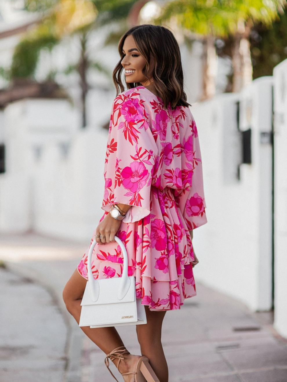 Summer Dress Pink V-Neck Beach Dress