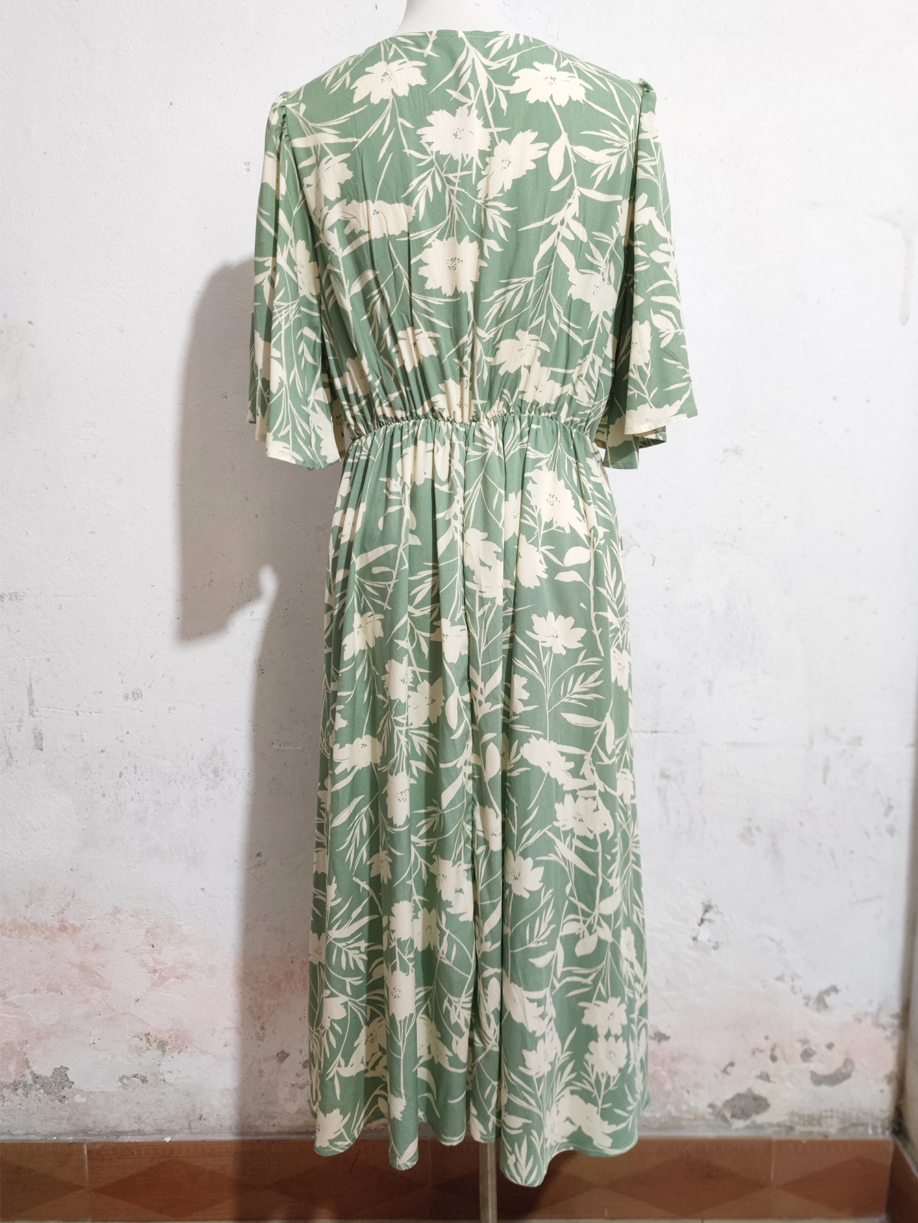 Women Summer Print V Neck Loose Short Sleeved Dress