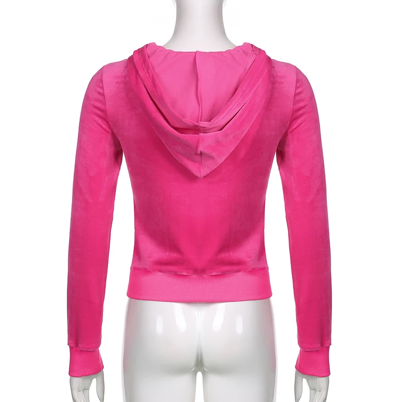 Casual Velvet Crop Top Winter Jacket Women Green Pink Zip Up Hoodies Coats Ladies Fashion Skinny Overcoat Streetwear