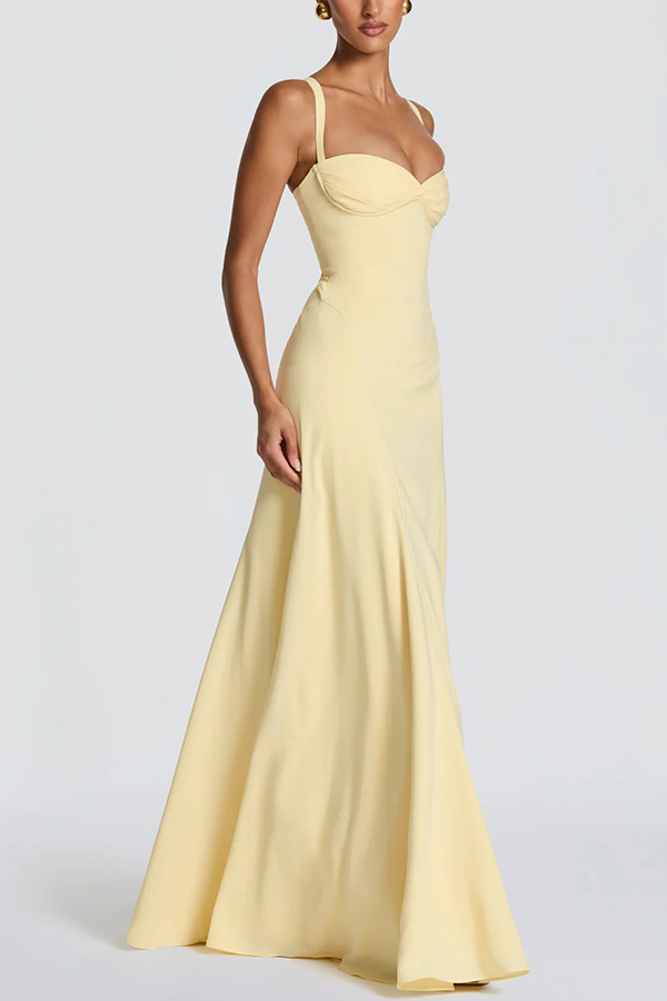 Irie Chiffon Sweetheart Neck Adjustable Straps Back Lace-up Maxi Dress