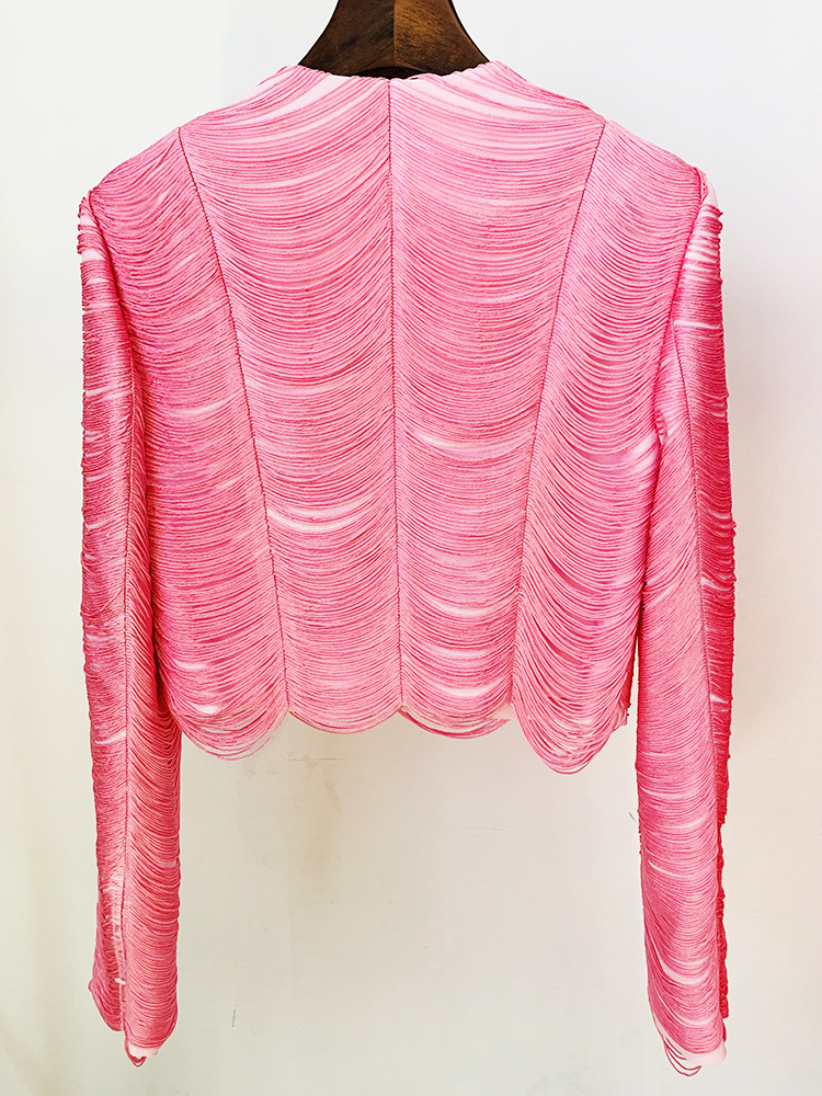 Stars Tassel Short Jacket Skirt Set Pink Black
