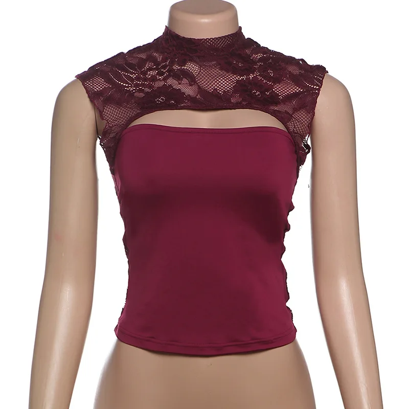 Sexy Hollow Out Printed Y2k Top Pullover For Women See-Through Slim Cropped Patchwork Contrast Streetwear Female Tank Top