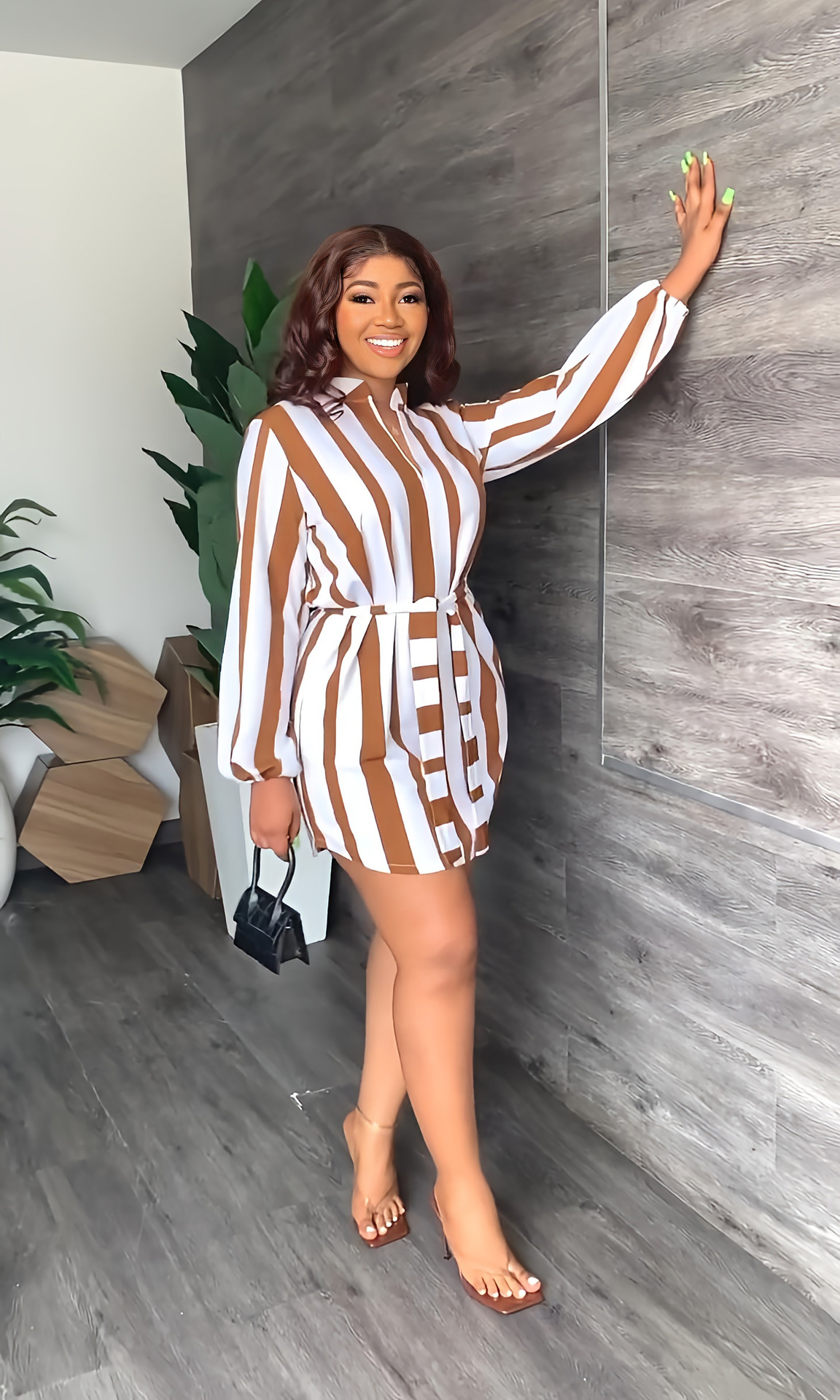 Women Popular Striped Short Dress Casual Women Dress