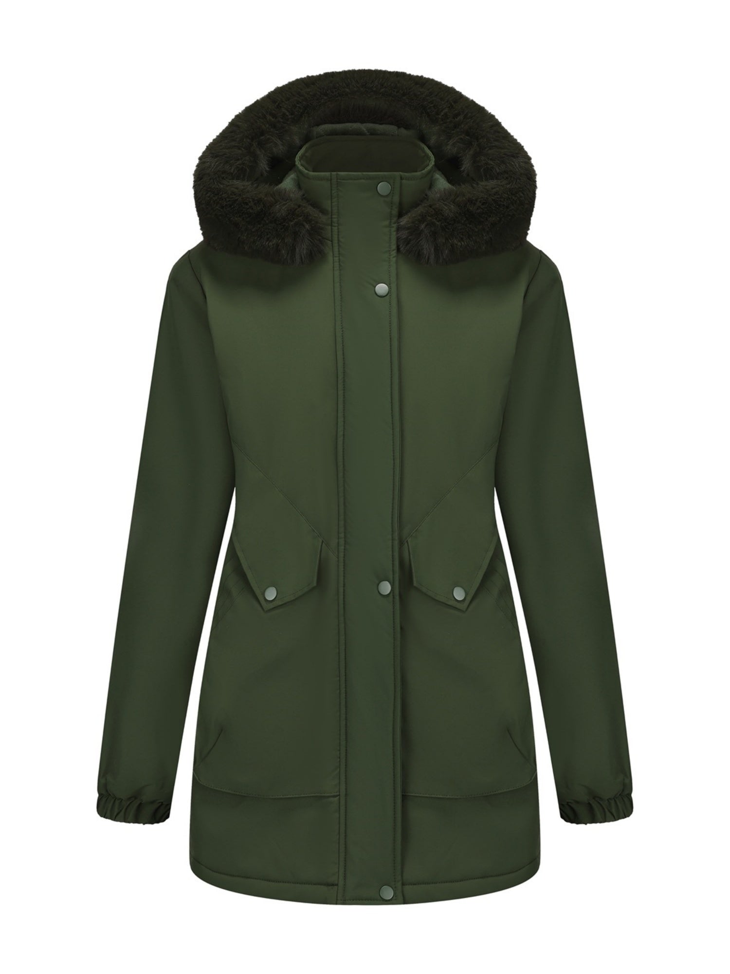 With Fur Collar Hooded For Warmth Drawstring Pocket Down Jacket