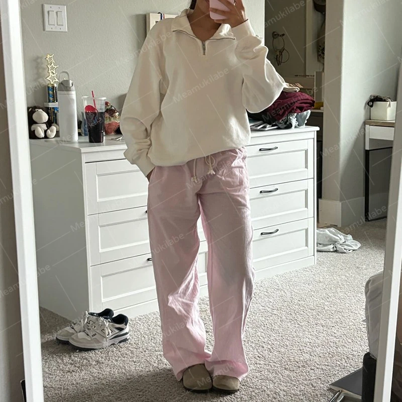 Comfy Loung Pants Streetwear Casual Tie Up Waist Wide Leg Trousers Y2K Vintage Striped Loose Pants Women Pajamas Sleepwear