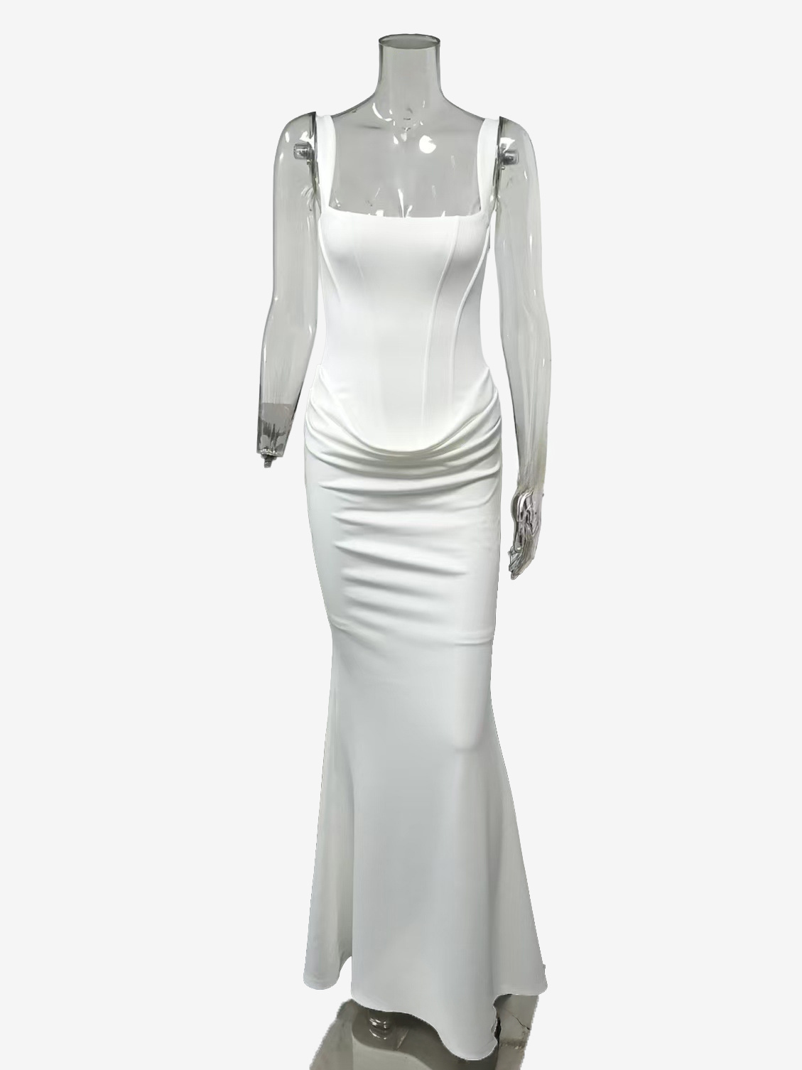 Square Neck Bodycon Lace Up Back Ruched Mermaid Maxi Party Dress For Women 2026