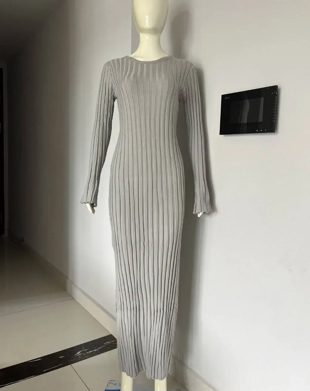 Fall Winter New Knitted Long Dress Female Casual Slinky High Waist Rib Sweater Bodycon Dresses Lady Holiday Party Outfits
