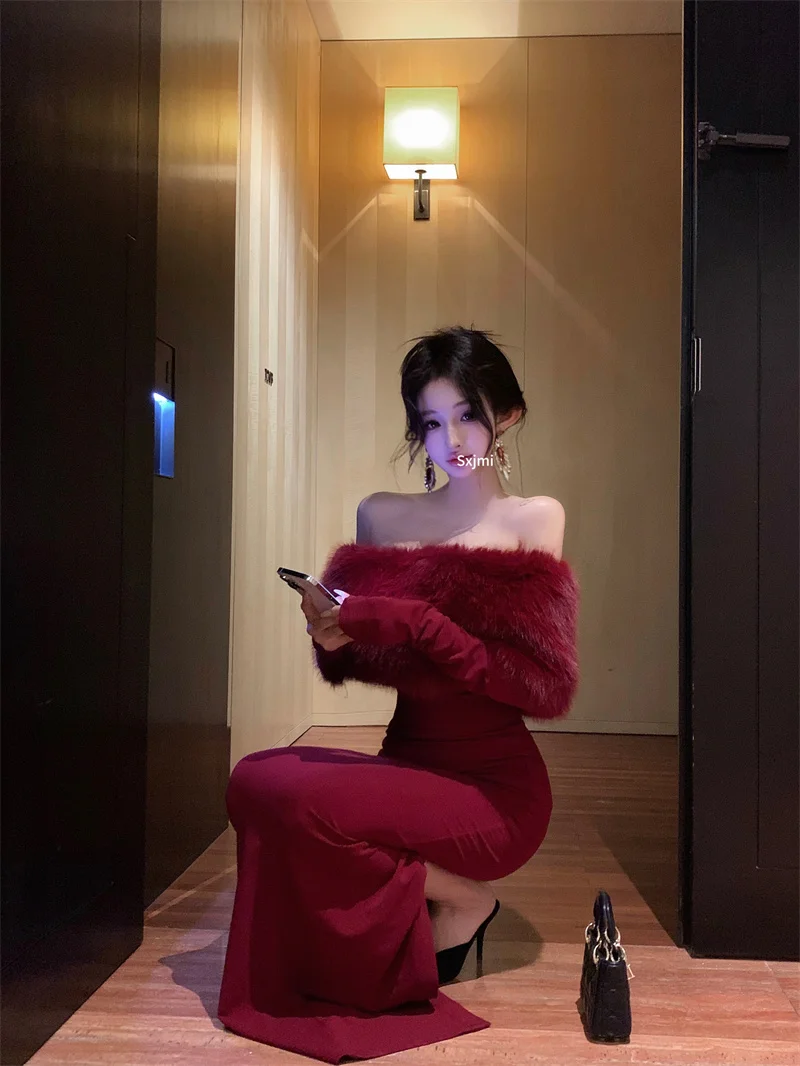 Fashion New Women Elegant Bodycon Midi Dress Long Sleeve Slim Solid Chic Vintage Christmas Party Prom Clothes Female Vestidos