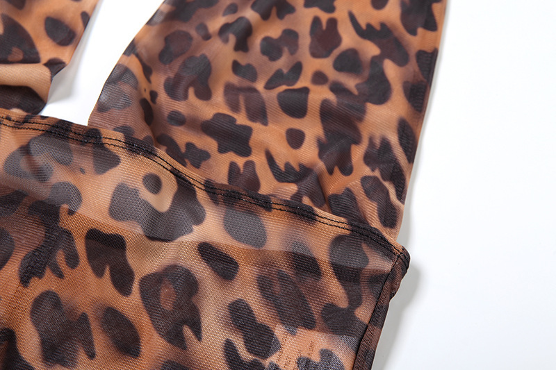 Summer Women Sexy Deep V Plunge Backless Halter Hip Lifting Leopard Print Jumpsuit