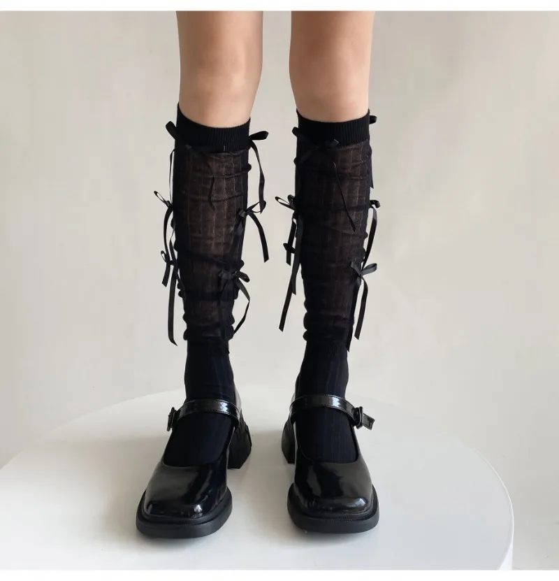 Splice Bow Loose Socks For Women Fashion Thermal Long Sock Knitting Socks Women's Y2K JK Girl Keep Warm Leg Warmers Ladie