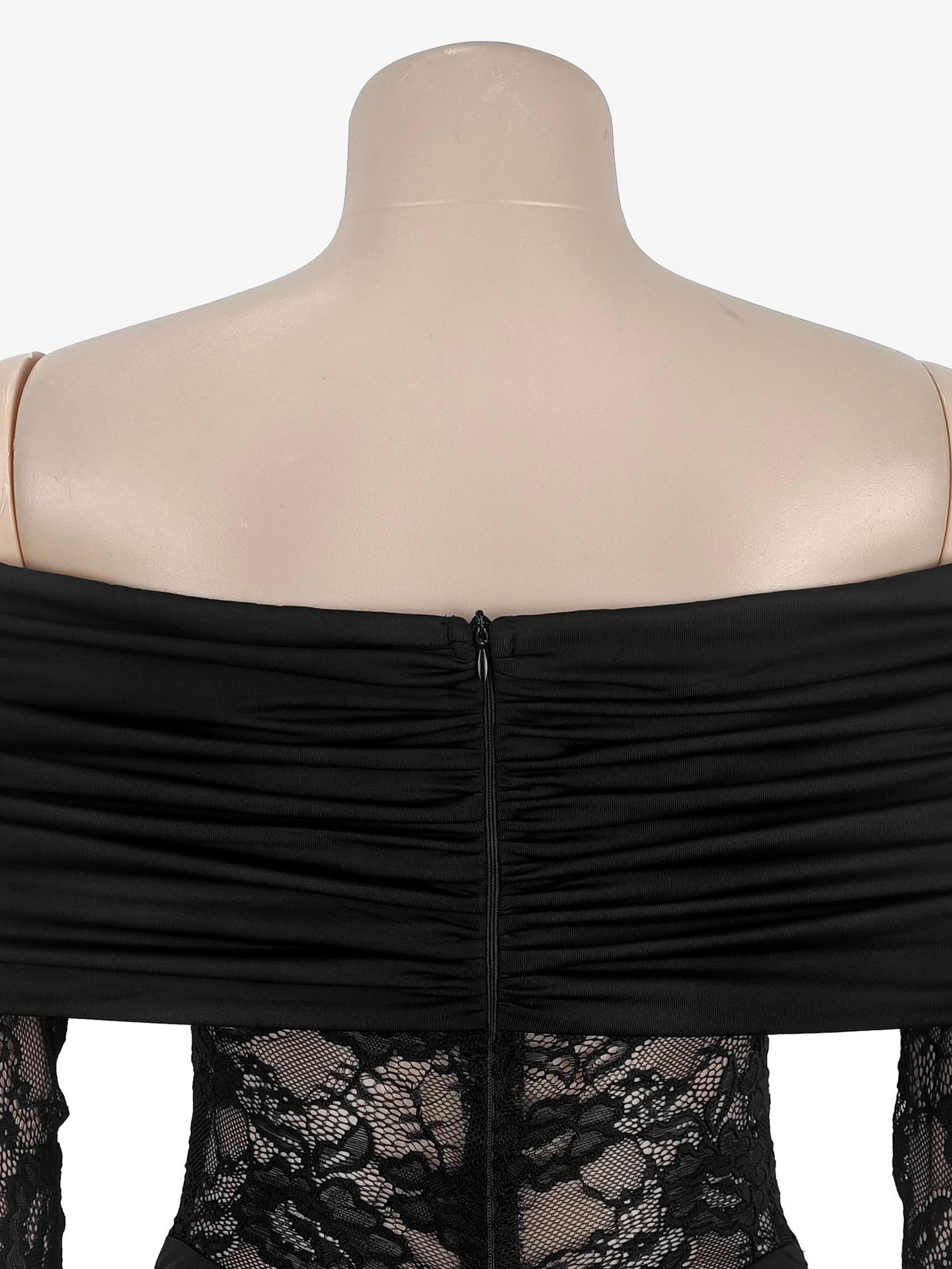 Off Shoulder Ruched Lace Sheer Panel Slim Fit Fishtail Long Gown For Women 2026