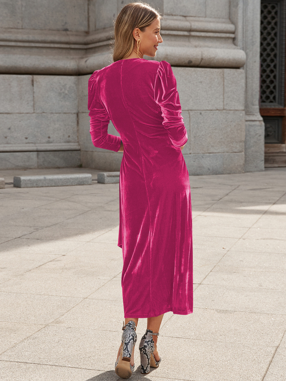 Women Clothing Summer Dress French Design Elegant Long Sleeve Evening Dress Gold Velvet Dress