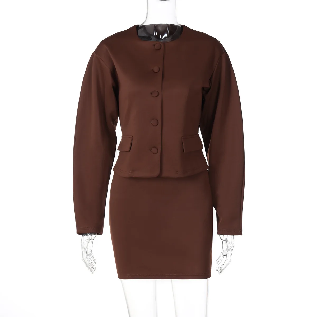 Fashion Cardigan Skirt Two Pieces Set Female Button Long Sleeve Top Slim Solid Mini Skirt Chic Matching Set Autumn Casual