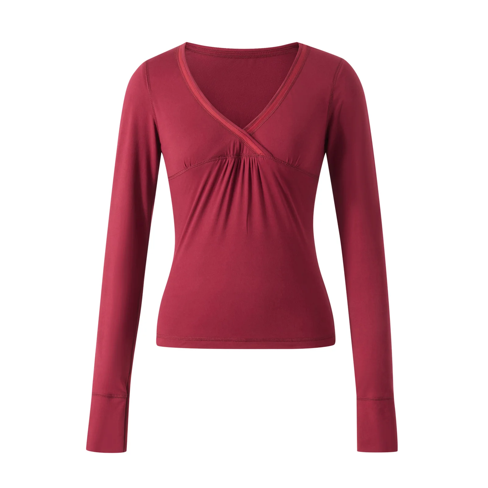 Y2K Cute Grunge Burgundy T-shirt 00s Vintage V Neck Long Sleeve Tees Chic Retro Women Milkmaid Tops Autumn Techwear Clothes