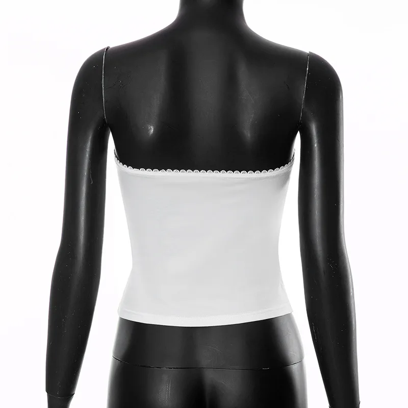 Summer White Sleeveless Corset Top Cute Bear Letter Printed Crop Top Sexy Slim Women Clothing Fashion Bow Lace Hot Ropa De Mujer