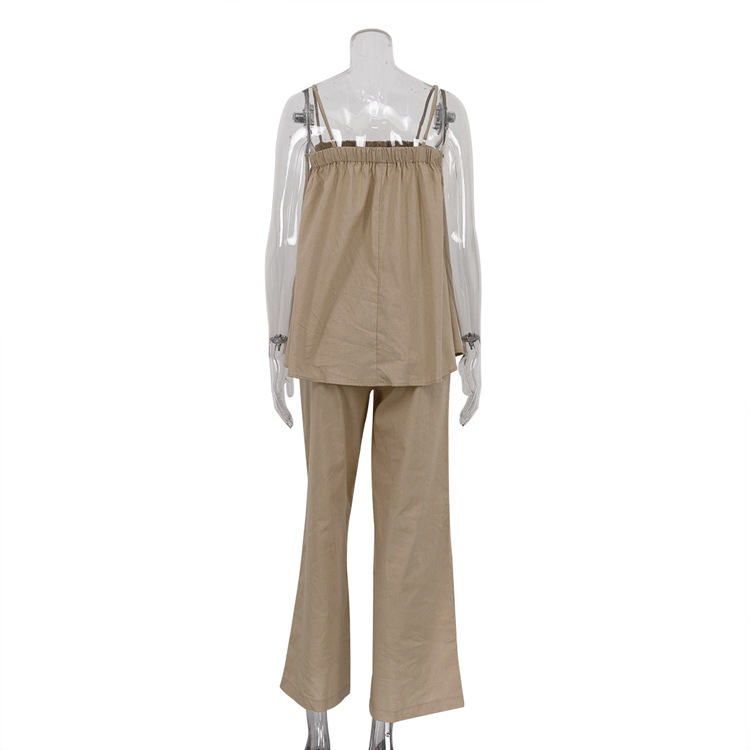 Women Clothing Sexy Puffy Camisole Wide Leg Pants Sexy Suit Summer Two Piece Suit