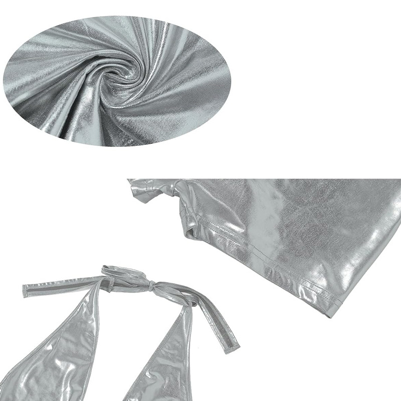 Metallic Coated Fabric Spring Autumn Halter Jumpsuit Women Patent Leather Glossy Jumpsuit High Elastic Sexy Tight Hip Lifting Women