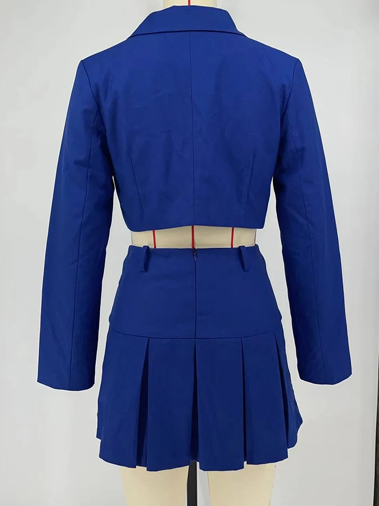 Black Blazer Sets 2025 Fashion Two Piece Cropped Blazer Jacket Coat And Mini Skirts Sets For Women Casual Suit Streetwear
