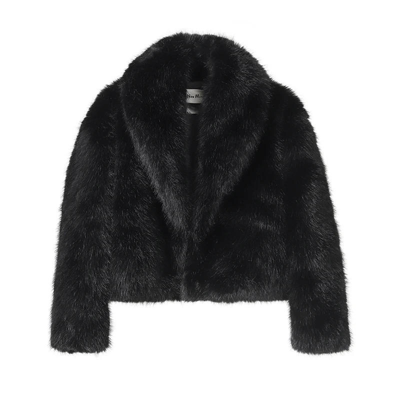 Street Fashion Shawl Collar Faux Fox Fur Coat Women Winter Cool Girls Black Short Fur Jacket Vintage Chic Overcoat