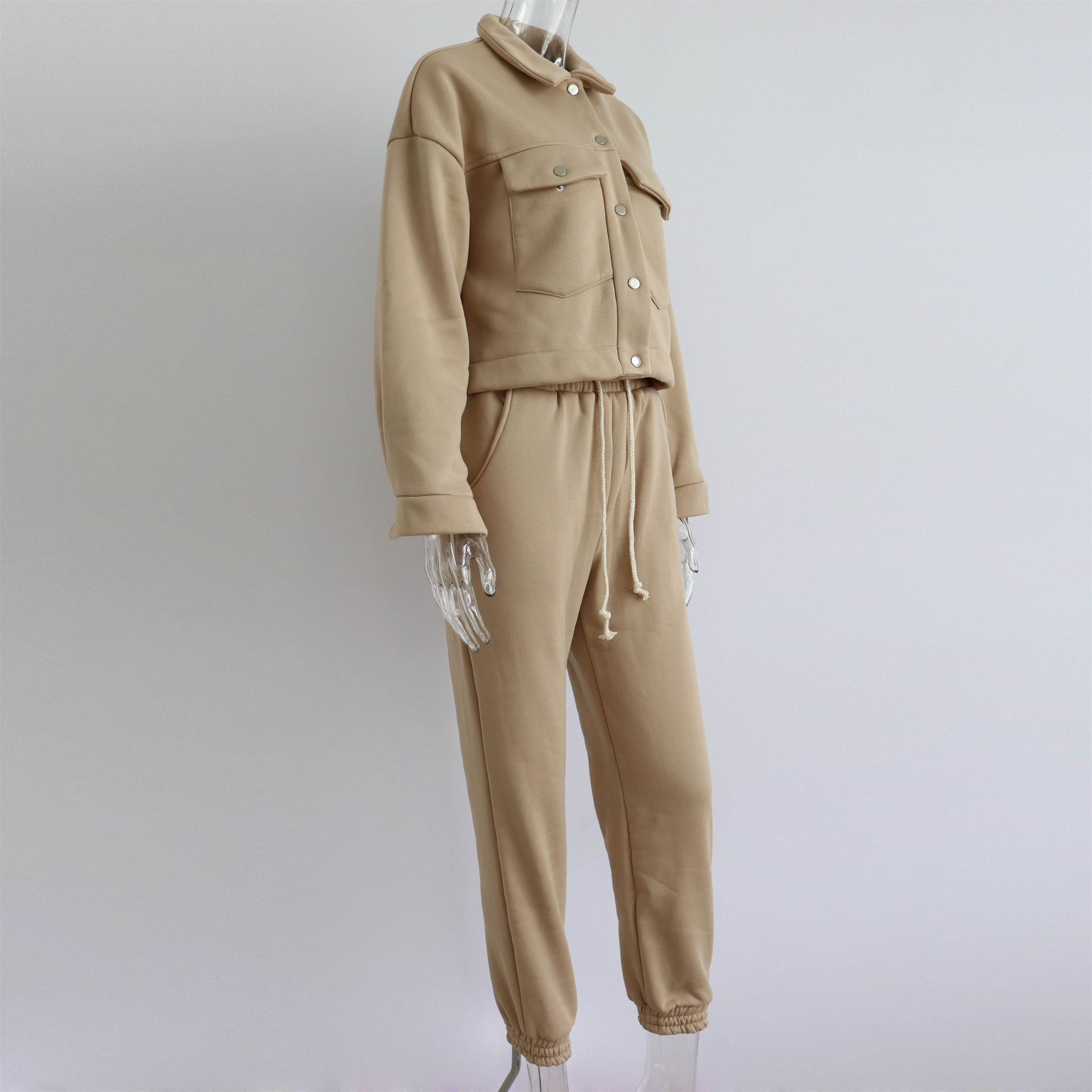 Autumn Winter Solid Color Women Jacket Top Casual Trousers Suit Long Sleeve Coat Sweatshirt Two Piece Set for Women