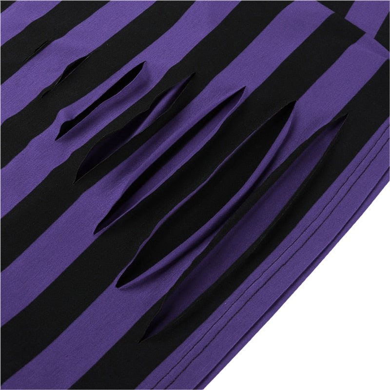 Cyber Punk y2k Top 2000s Women Striped Round Neck Long Sleeve T Shirt with Hole Gothic Clothes E Girl Tees Streetwear