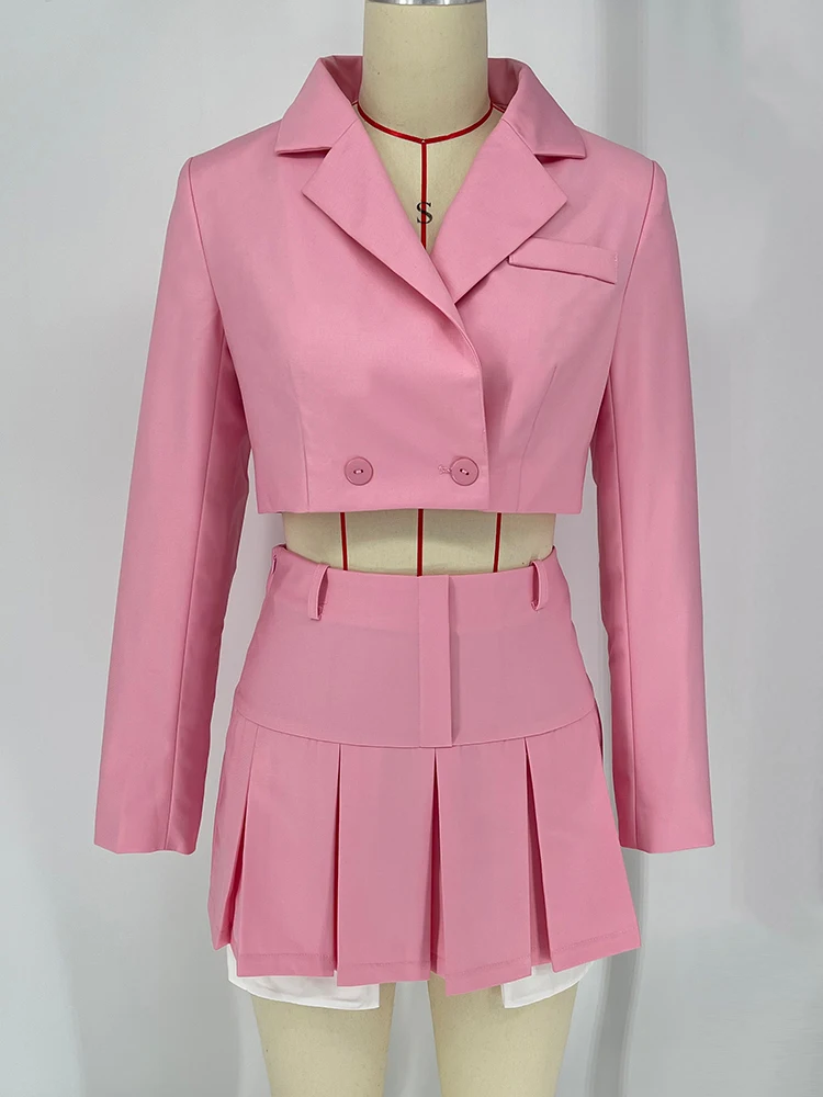 2025 Fall Women Blazer Suit Two Piece Sets Turn-down Collar Blazers Tops And Pleated Skirts Femme High Street Y2K Outfits
