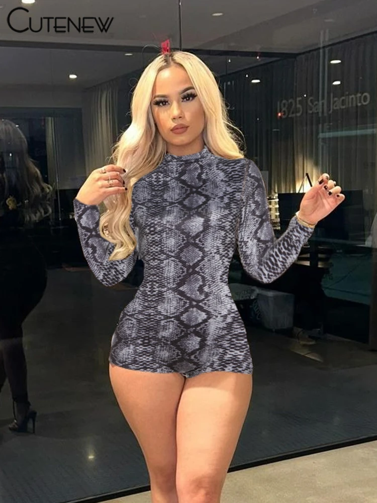 Popular Leopard Print Women Playsuit Autumn New Fashion Full Sleeve O-neck Skinny Stretch Rompers Mujer Street Clubwear