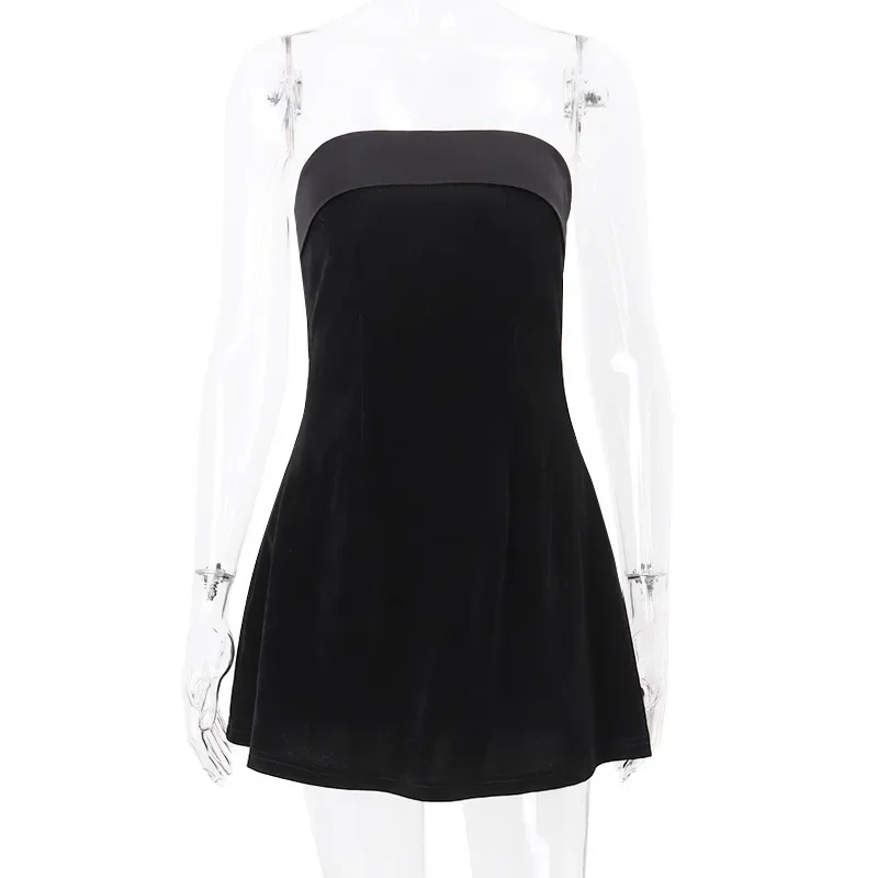 Black Backless Fashion Mini Dress For Women Patchwork Elegant Evening Partywear Fashion High Waist Dress Ladies Clothes