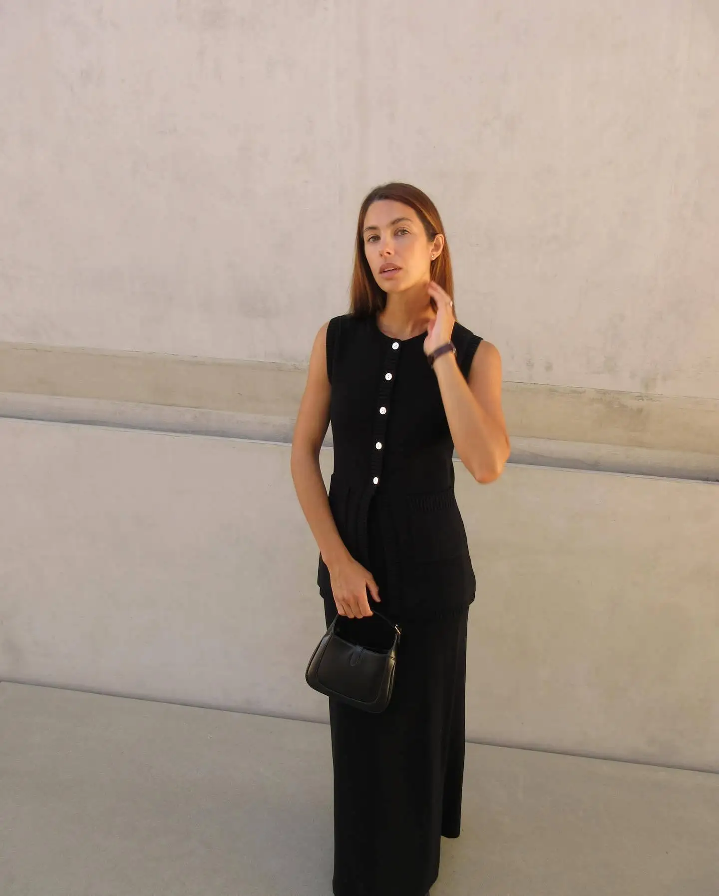 Elegant Knitted Slim Skirt Suit Women's Suit 2 Fashion Solid Color High Waist Slit Vest Casual Sleeveless Long Skirt Suit