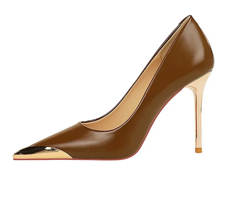 Shoes Retro High Heels Metal Pointed Tip Women Pumps Stiletto 9.5 Cm And 4.5cm Heels Sexy Party Shoes Office Shoes