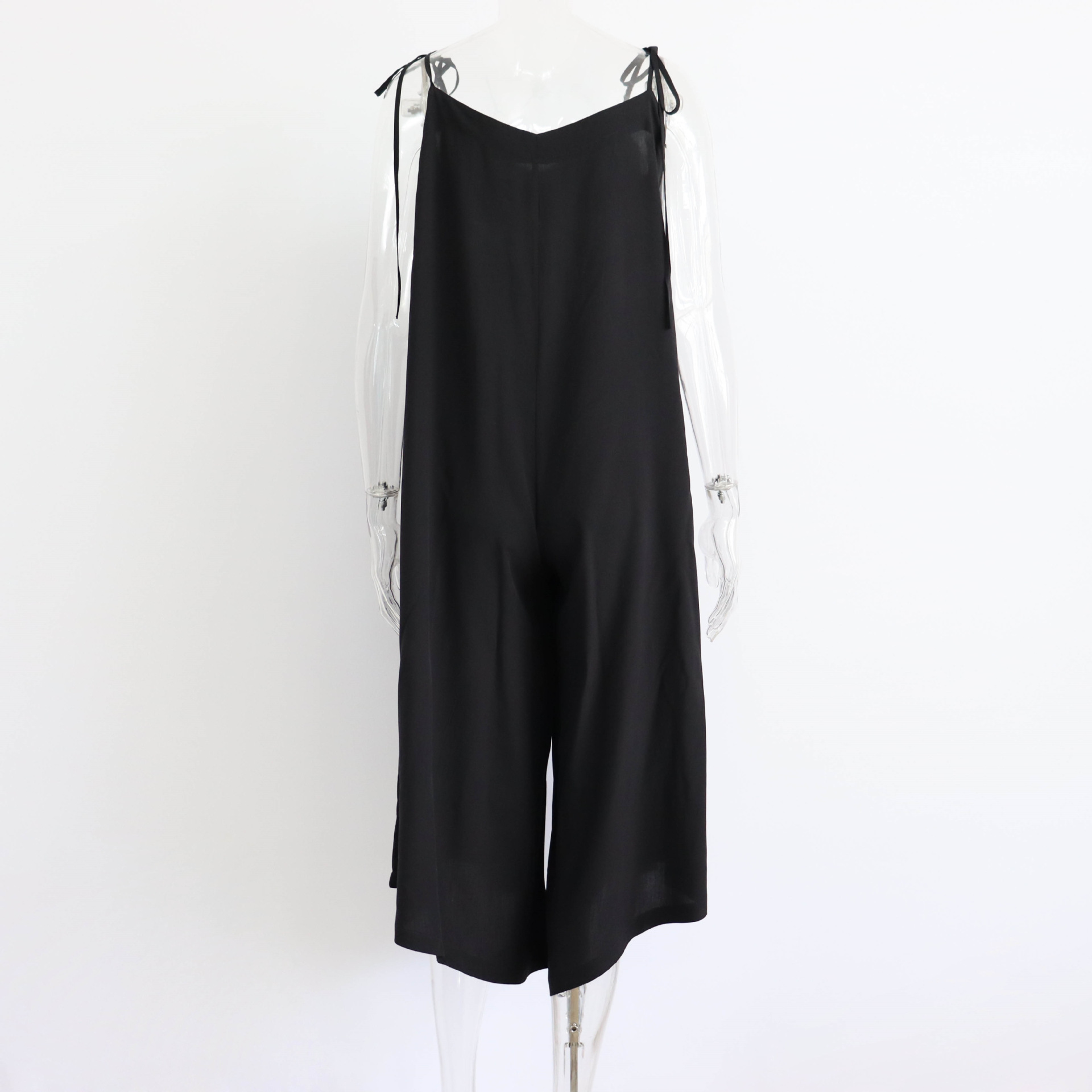 Summer Solid Color Overalls Casual Loose Fitting Wide Leg Trousers Sexy Sling Backless Sleeveless Jumpsuit