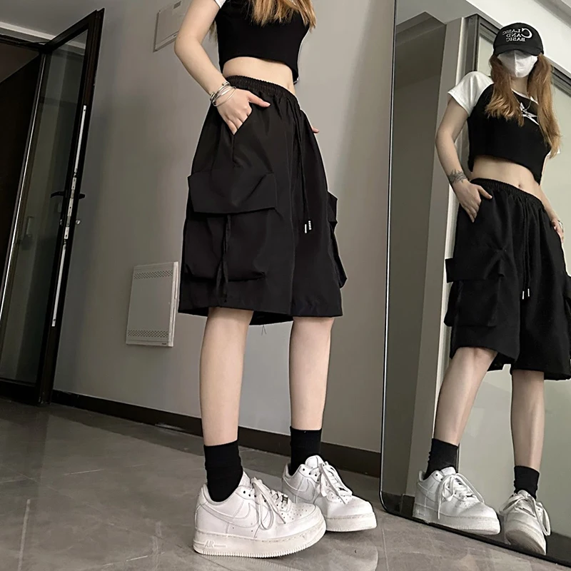 S-3Xl Y2K Cargo Shorts Women Harajuku Black Oversized Wide Leg Shorts Summer Streetwear Fashion High Waist Baggy Short Pants New