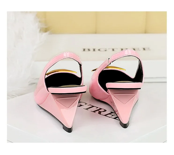 Patent Leather High Heels Wedges Shoes Lady Trendy Pumps Pointed Toe Hollow Back Strap 6.5 Cm Women Sandals White Heels Shoes