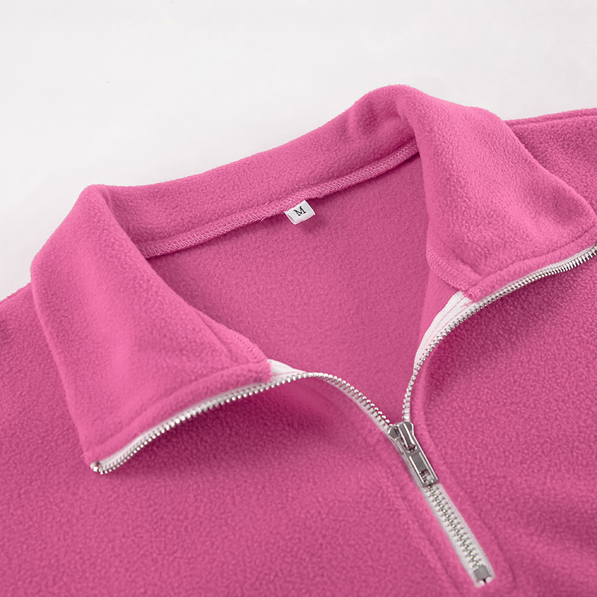 Autumn Winter Pink Collared Fleece Sweatshirt Women Lamb Wool Tops