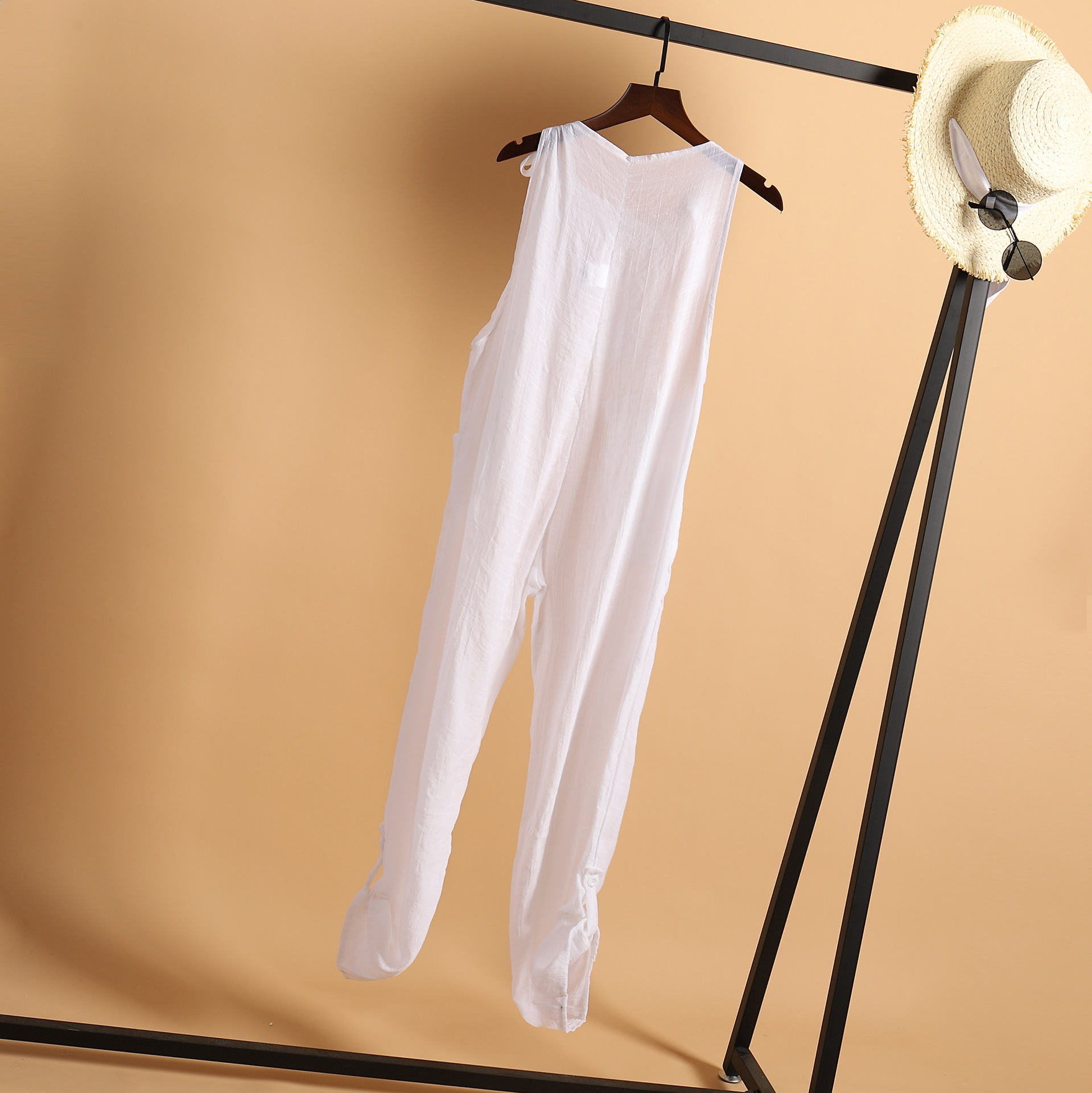 Autumn Casual Beach Trousers Solid Color Wide Leg Jumpsuit Playsuit Women