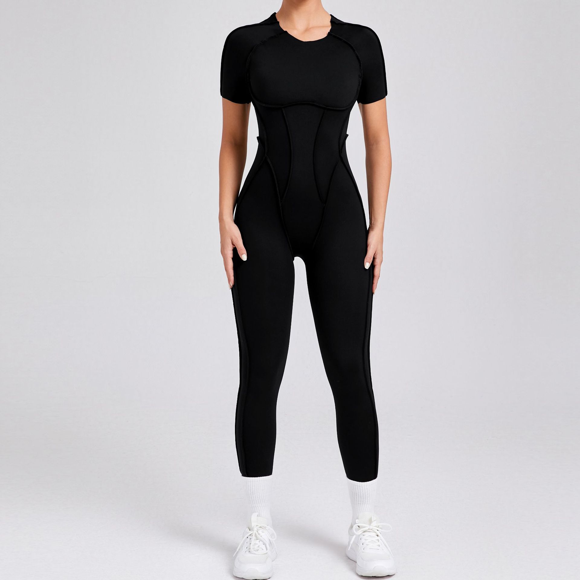Autumn Winter Three Dimensional Backless Tight Short Sleeved Trousers Jumpsuit One Piece Sports Yoga Jumpsuit