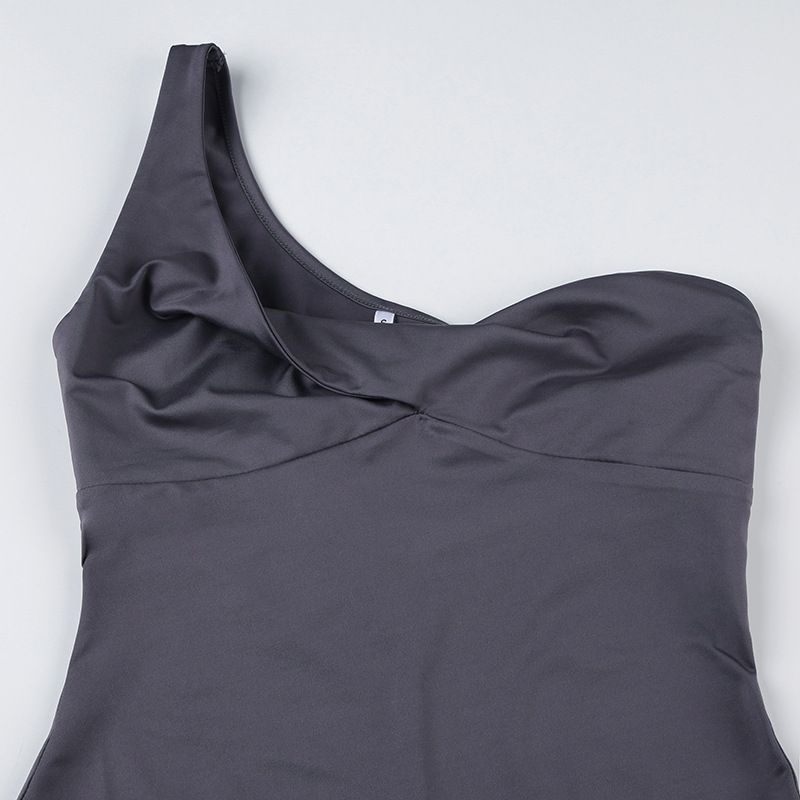 Summer Casual Women Solid Color One Shoulder Asymmetric Twist Knot Tube Top Sports Jumpsuit Fitness Yoga Shorts