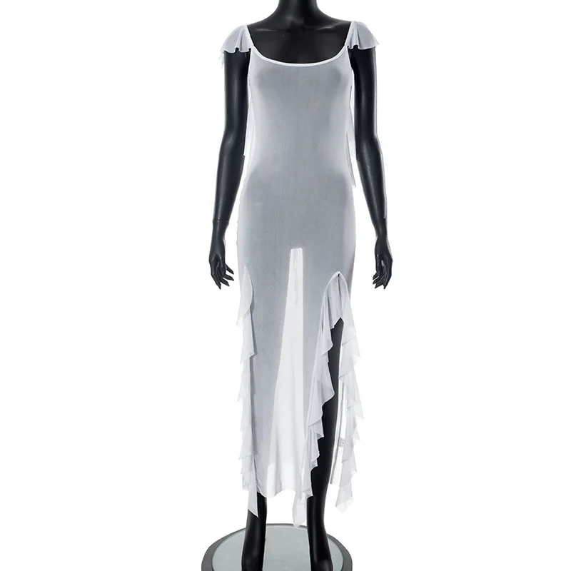 Bodycon Dress See Through Y2k Clothes Sleeveless Vestidos De Mujer Spaghetti Strap White Club Outfits For Women Sexy Streetwear