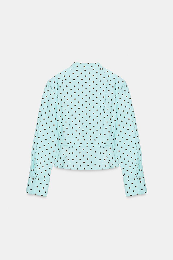 Trisha Linen Blend Polka Dot Stand Neck Belted Jacket and Low-Rise Pocket Mini Shorts Set