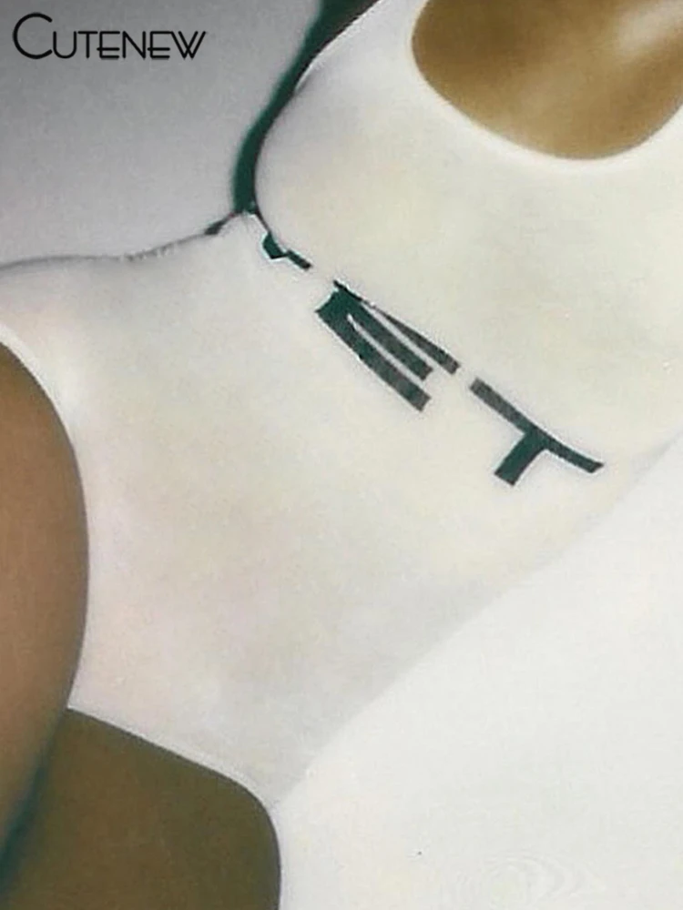 Letter Print Playsuits Women Concise Casual Summer Tank Style O-neck Slim Rompers Female Sporty Style Basic One Piece