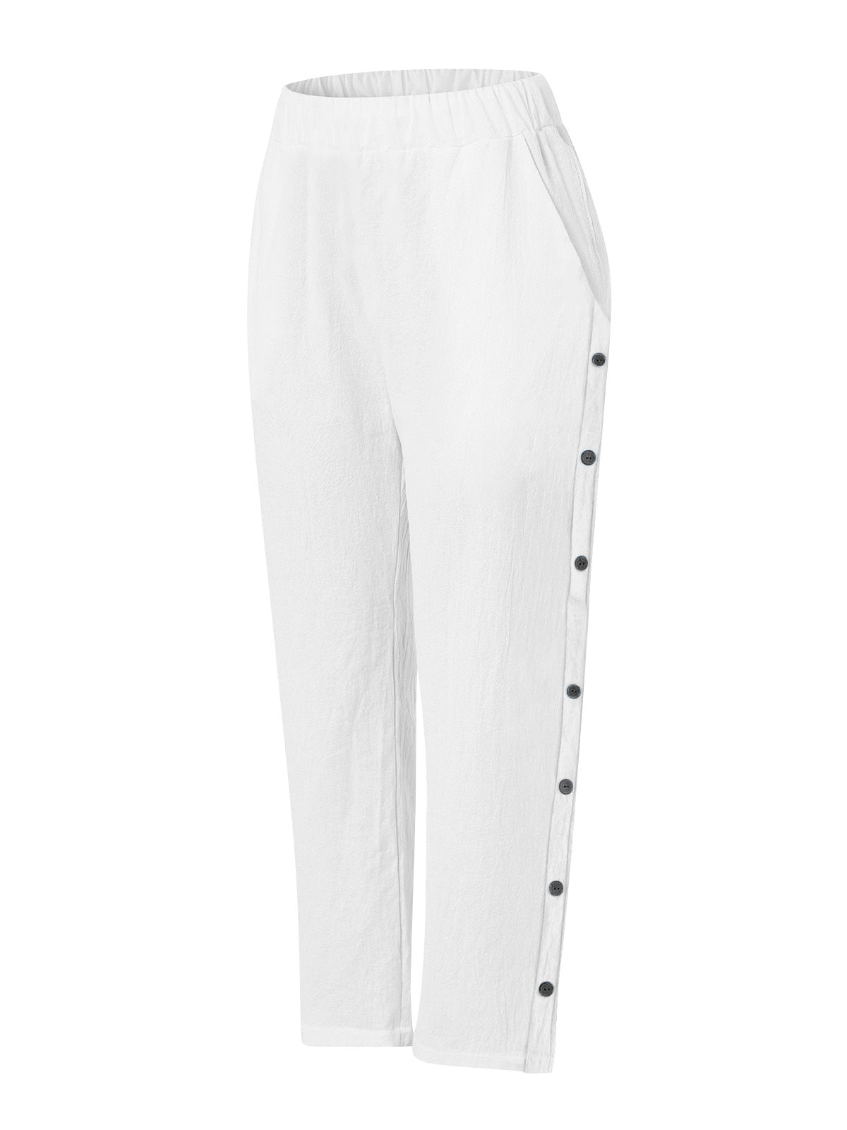 Breathable Cotton And Linen Cropped Trousers With Decorative Side Seams, Side Pockets, And A High Waist.