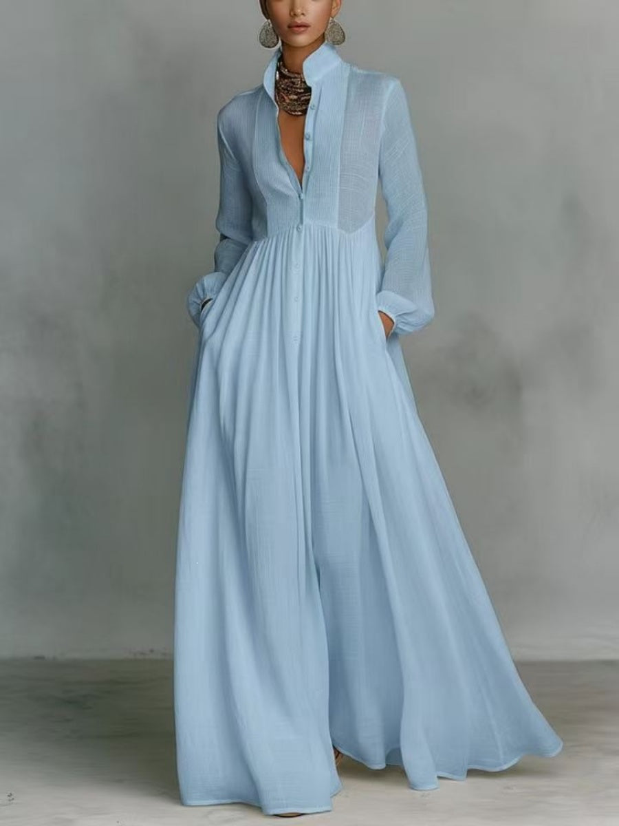 Long Sleeve Shirts Lapel Elegant Loose-fit Maxi Dresses