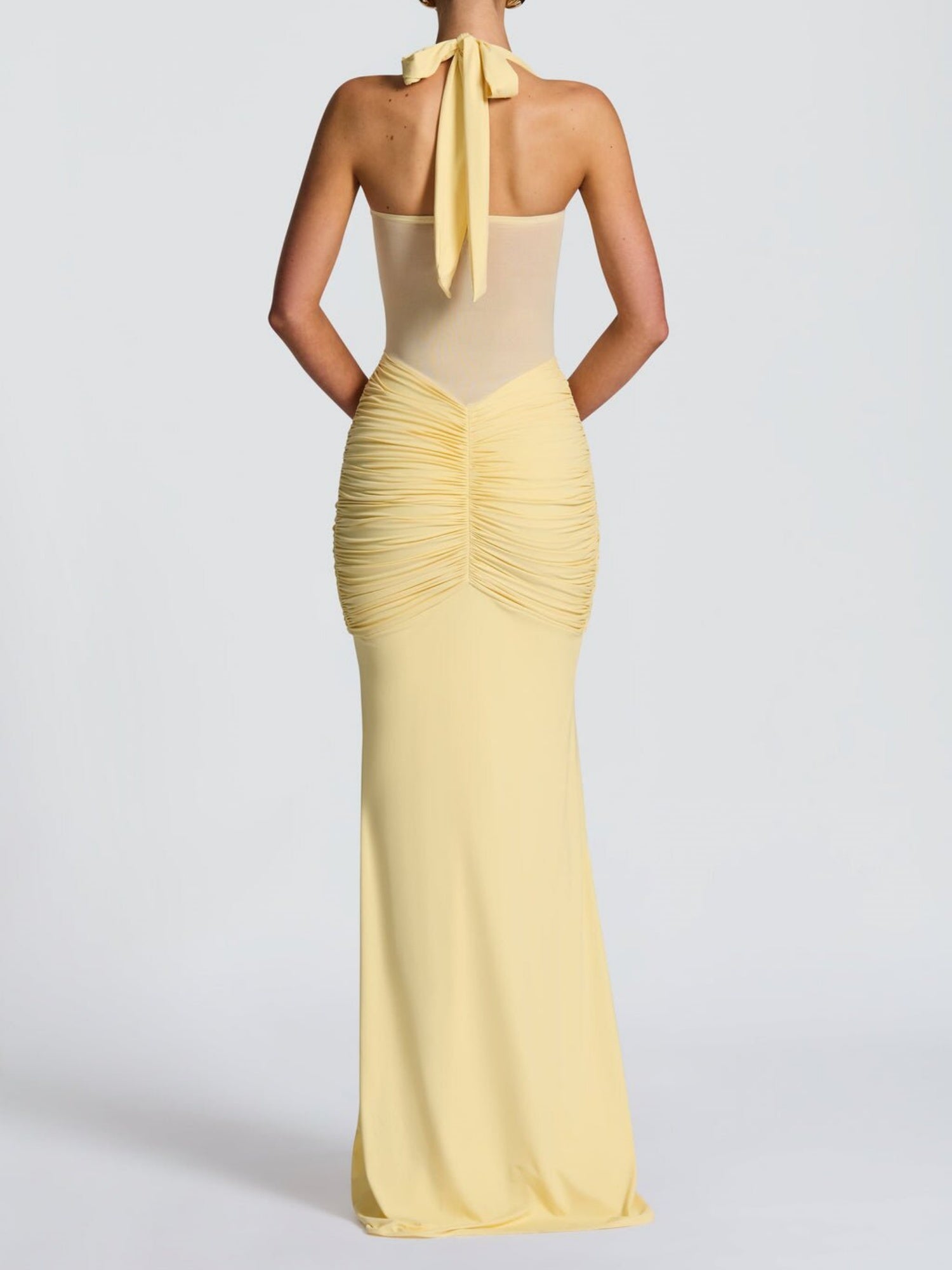 Mesh Splicing Ribbon Neckband Fish Tail Maxi Dresses