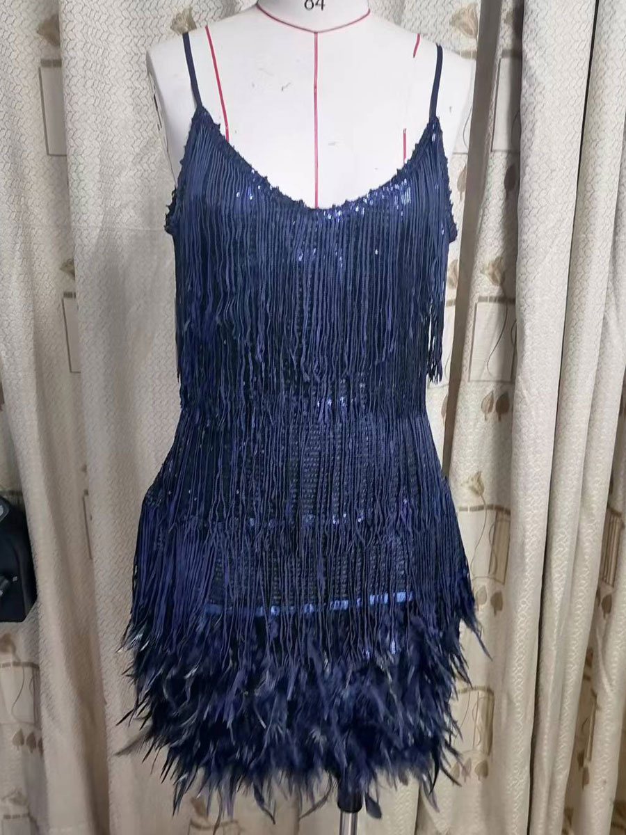 Soft Pink Mini Sundress Spaghetti Straps Tassel Feather Hem Birthday Party Dress