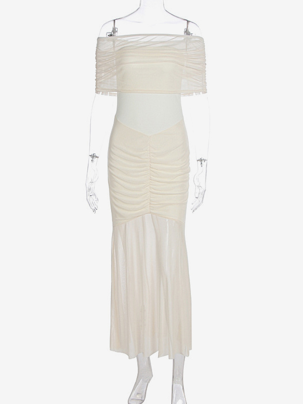 Pleated Maxi Dresses Off-Shoulder Sheer Semi-formal Party Long Dress For Women 2026