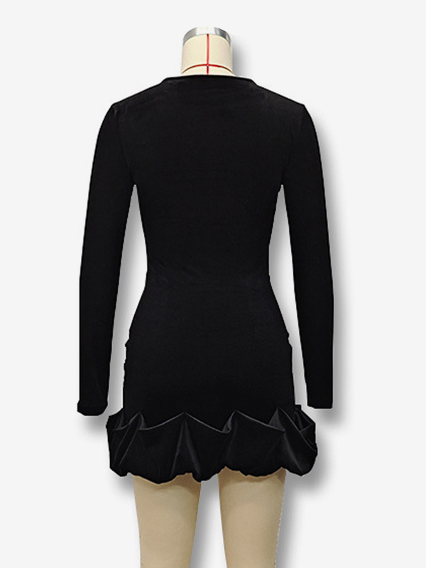 Elegant Velvet Mini Dress With Ruffle Hem Long Sleeve Bodycon Dress For Women 2026