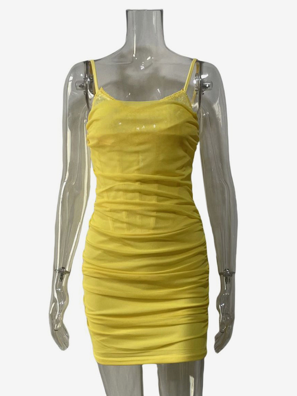 Soft Pink Mini Slip Dress With Spaghetti Straps Ruched Bodycon Dress For Women 2026