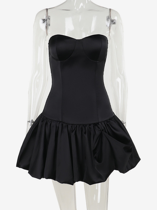 Strapless Mini Dress Ruffled Hem Fitted Bodice Birthday Party Dress For Women 2026